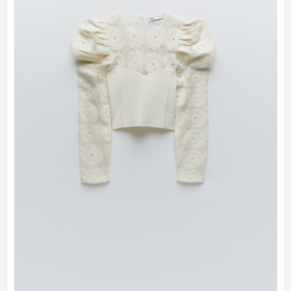 Zara NWT Bloggers Favorite Combination Knit Semi Sheer Puff Shoulder Top Small - Picture 5 of 9